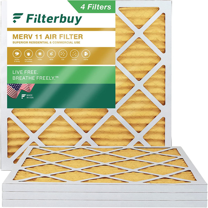 Filterbuy 25x25x1 Air Filter MERV 11, Pleated HVAC AC Furnace Filters